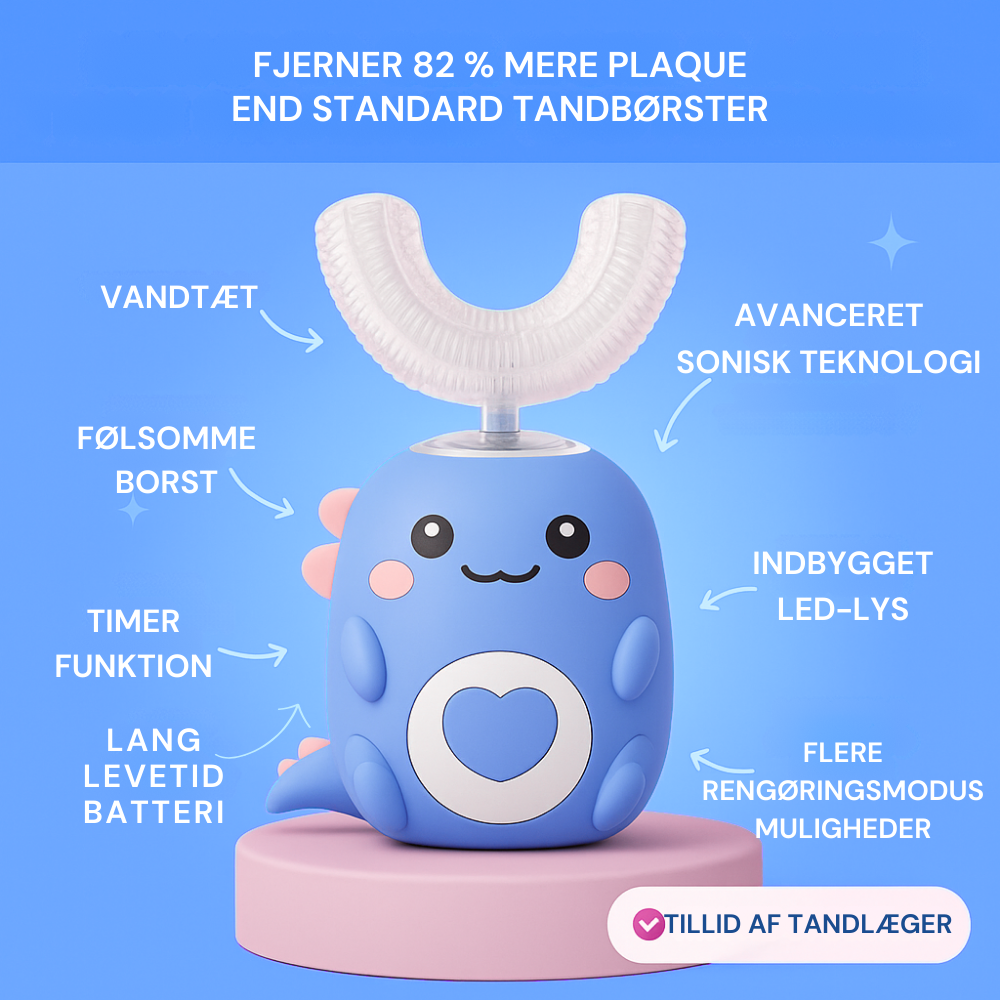 GiggleBrush™ | U-formet 360° ultrasonisk tandbørste til børn – gør tandbørstning sjovt, nemt og effektivt